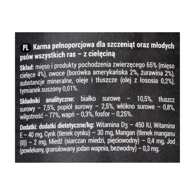 Dolina Noteci Rafi Junior ar teļa gaļu, dzērvenēm un mellenēm - Mitrā suņu barība 400 g
