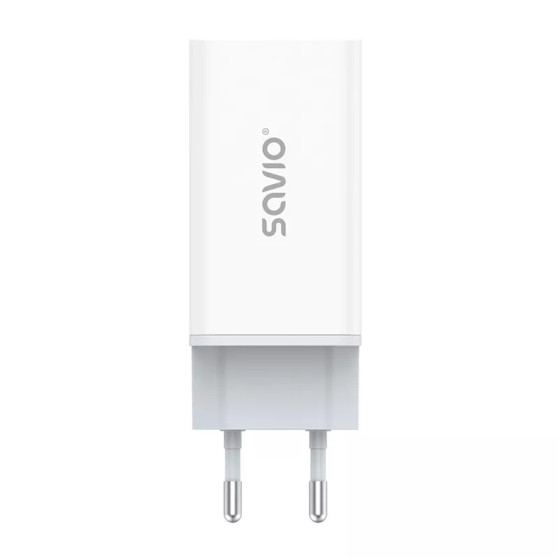 SAVIO LA-07 GaN 65W tīkla lādētājs, USB, QC4.0+, PD 3.0, Balts