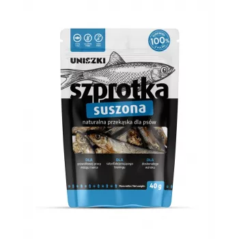 UNISZKI Žāvētas brētliņas 40 g – vienas sastāvdaļas monoproteīna zivju našķis suņiem, piemērots visām šķirnēm