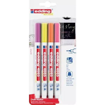 Marker Edding 4085/4N — krīta marķieris 1–2 mm, neona, 4 gabalu komplekts