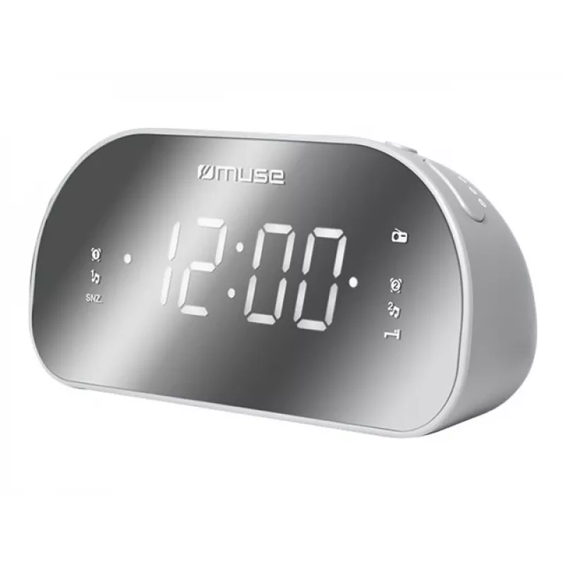 Pulksteņa radio Muse M-170CMR — digitālais pulksteņa radio, 1,2 collu LED displejs, FM, maiņstrāva 230 V, AAA rezerves baterija, spogulis/baltā krāsā