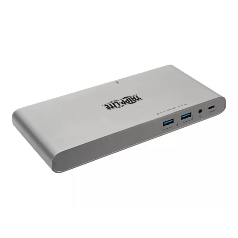 Eaton Tripp Lite USB-C dokstacija, trīs displeji - 4K HDMI/DisplayPort, VGA, USB 3.2 Gen 1, USB-A/USB-C centrmezgls, GbE, 100W PD uzlāde, starptautiskie strāvas kabeļi - dokstacija - USB-C
