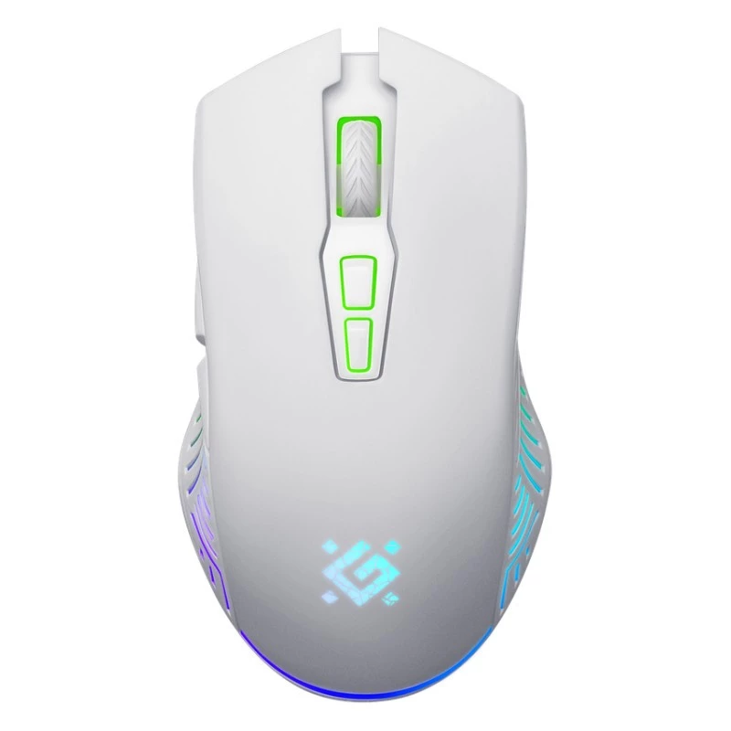 Bezvadu spēļu pele DEFENDER Pandora balta — piemērota abām rokām, 3200 DPI, 6 pogas, programmējama, optiska, USB