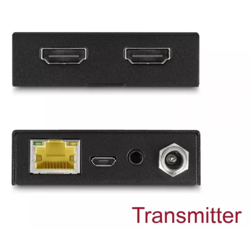 AV raidītāja un uztvērēja komplekts DELOCK 65955 — Cat6/Cat6a HDMI paplašinātājs, līdz 3840×2160, vadu, Micro-USB B barošana