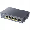 Tīkla slēdzis Cudy GS1005P — 5 portu Gigabit Ethernet ar 4 PoE portiem, 60W kopējā jauda, metāla korpuss, montējams statīvā