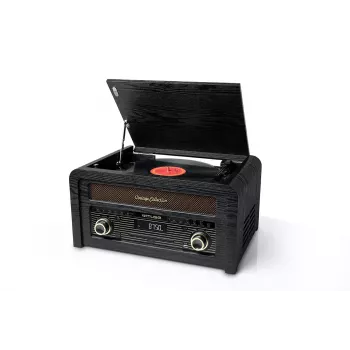 Skaņuplašu atskaņotājs muse MT-115 W — melns/zelts, 33-45-78 RPM, J formas skaņuplašu svira, rotējoša skaļuma poga, 240 V maiņstrāva