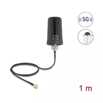 Ārējā antena DELOCK 81473 — 5G LTE, GNSS, Wi‑Fi 6, SMA savienotājs, pastiprinājums 1,1–4,0 dBi, daudzvirzienu