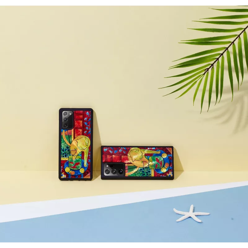 Aizsargtelefona maciņš iKins Samsung Galaxy Note 20 ar sarkanu kaķa un zivs dizainu