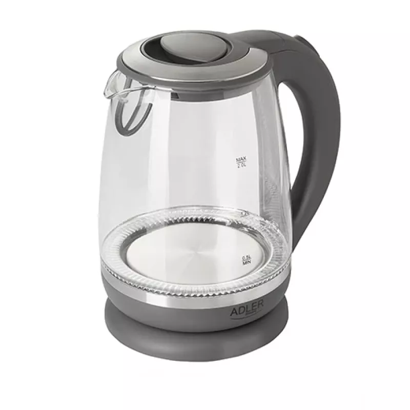 Adler | Tējkanna | AD 1286 | Standarta | 2200 W | 2 L | Plastmasa/Stikls | 360° grozāma pamatne | Pelēka/caurspīdīga