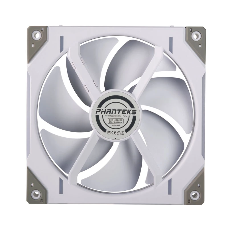 Phanteks D30-140 140mm balta PWM Case Fan 3-pack — 140x30 mm, 250–1800 RPM, FDB