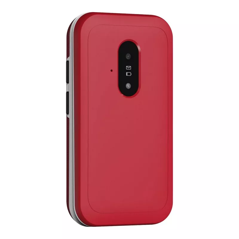 Feature phone Doro Leva E22 atvāžamais, 2,8 collu (7,11 cm) displejs, Viena SIM karte, 0,3 MP kamera, 1150 mAh, 127,8 g, Sarkans/Balts