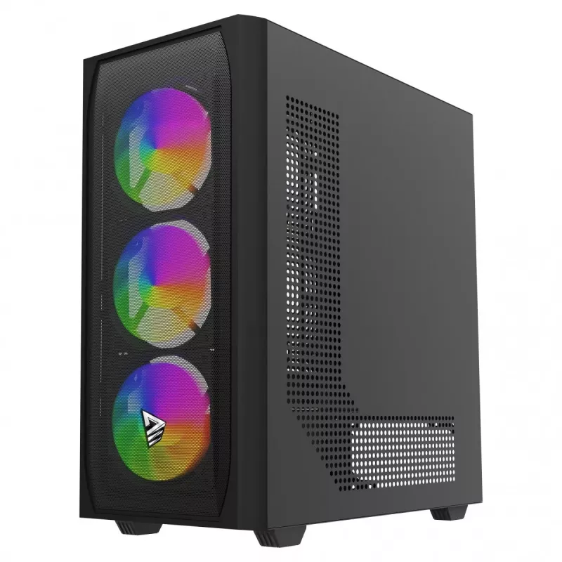 PC korpuss SAVIO Noctis Flow RGB — Cube, ATX/Mini-ITX, 3x 120 mm priekšējie ventilatori, rūdīta stikla sānu panelis, max GPU 35 cm