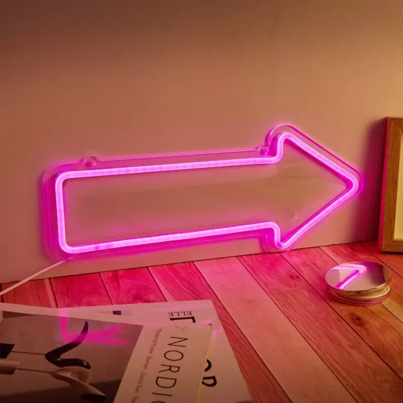Neona gaismas bultas sienas lampa MANTA SNL107PK – rozā dekoratīva LED bultas izkārtne