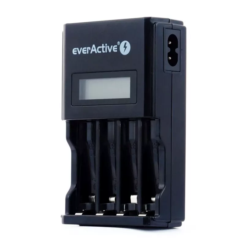 Baterijas lādētājs everActive NC450B — 4 šūnu AAA lādētājs, 110/230V maiņstrāva, melns