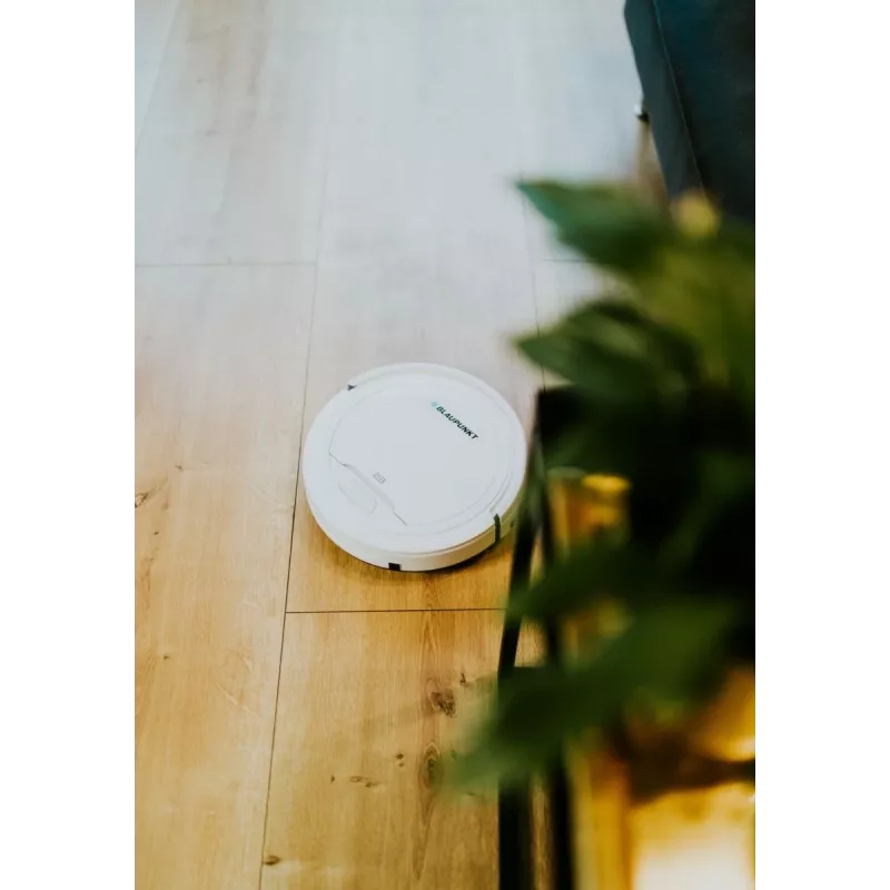 Putekļsūcējs robots BLAUPUNKT RVC201 — apaļš, balts, bezmaisa 0,5 L putekļu tvertne, 55 min darbības laiks