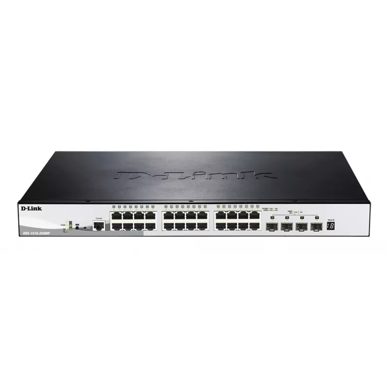 D-Link DGS-1510-28XMP pārvaldīts L2/L3 Gigabit Ethernet (10/100/1000) Power over Ethernet (PoE) Melns, Pelēks