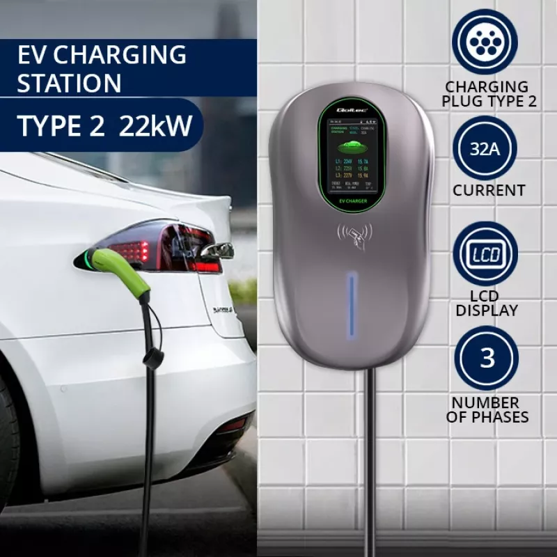 EV uzlādes stacija QOLTEC 52430 22 kW Wi‑Fi RFID 3 fāžu, 32 A, Type 2, IP54