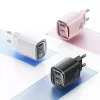 USB un USB-C 30 W GaN ātrais lādētājs usams CC229 balts — LED indikators, kompakts dizains