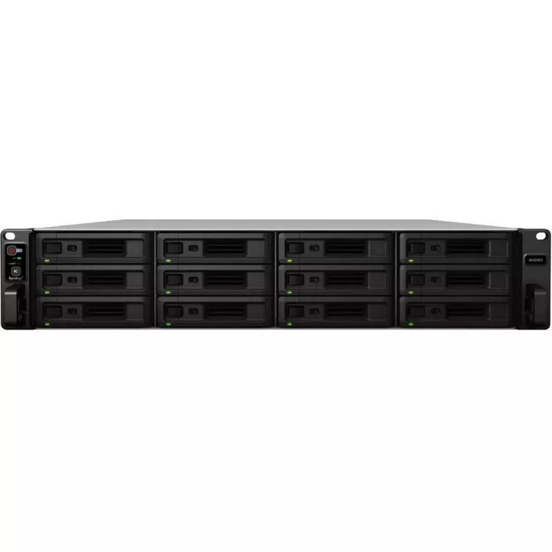 Synology SA3200D NAS serveris, 12 nodalījumi, statīvā montējams, RAID 0/1/5/6/10/JBOD/RAID F1, 16 GB RAM, GbE/10GbE, iSCSI, 2U (SA3200D)