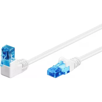 Goobay CAT 6A komutācijas kabelis ar 1x 90° leņķi, U/UTP, balts, 3 m – fiksatora cilne augšpusē, CCA vara maisījums (51538)