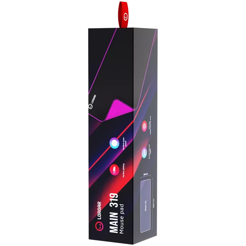Lorgar Main 319, Gaming peļķis, Ātrgaitas virsma, Purpura pretslīdes gumijas pamatne, izmērs: 900mm x 360mm x 3mm, svars 0.6kg