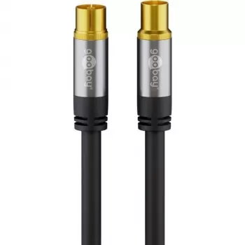 Goobay TV antenas kabelis (135 dB tips), 4x ekranēts, 2 m, melns - zelta pārklājums, koaksiālā ligzda > koaksiālais spraudnis (70367)