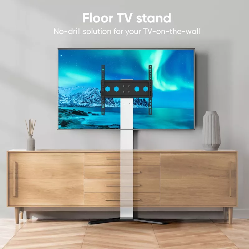 TV statīvs/stends ONKRON TS1140-W ekrāniem no 66 līdz 165,1 cm (26 collas–65 collas), 35 kg, VESA 100x100–400x400, augstums 880–1100 mm, balts