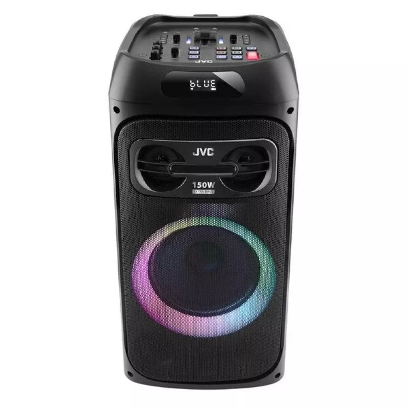 Party speaker JVC XS-EP514B — stereo portatīvais skaļrunis, 150 W RMS, Bluetooth 5.0, TWS, 4000 mAh baterija, karaoke, FM, melns