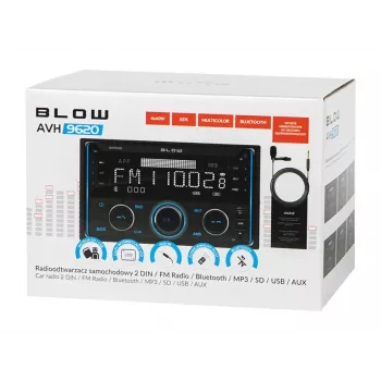 2DIN auto radio BLOW AVH-9620 dubultā DIN iebūvējamā galvas ierīce ar Bluetooth 5.0, USB Type-A, 2,8 collu displeju, 4×60 W RMS
