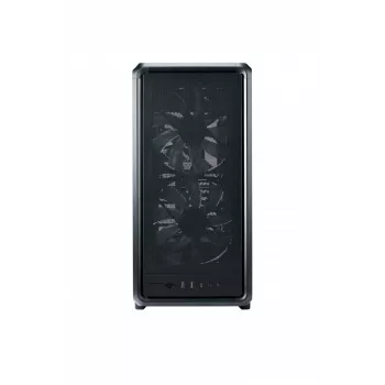 Datora midi tornis Cooler Master MasterFrame 500 Mesh — Melns ar caurspīdīgu sānu, atbalsta ATX/EATX, 2x200mm priekšā, 1x120mm aizmugurē