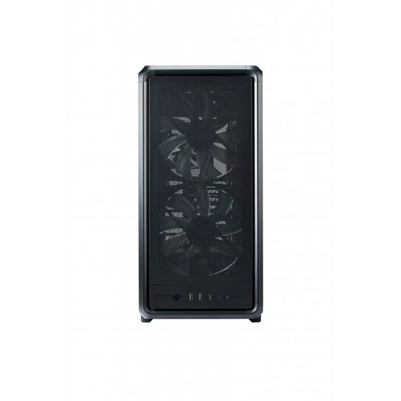 Datora midi tornis Cooler Master MasterFrame 500 Mesh — Melns ar caurspīdīgu sānu, atbalsta ATX/EATX, 2x200mm priekšā, 1x120mm aizmugurē