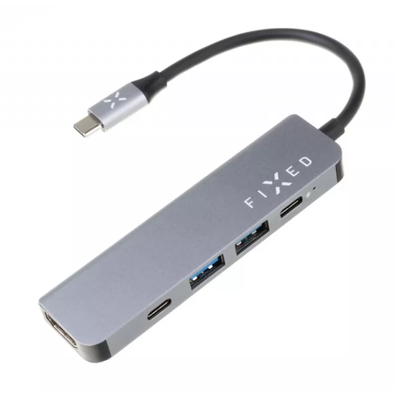 USB-C centrmezgls FIXED FIXHU-MN-GR 5 portu mini klēpjdatoriem un planšetdatoriem