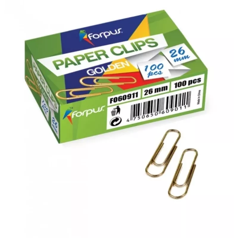 Clips Forpus, dzeltena metāla, 26 mm apaļas (100) 1104-006