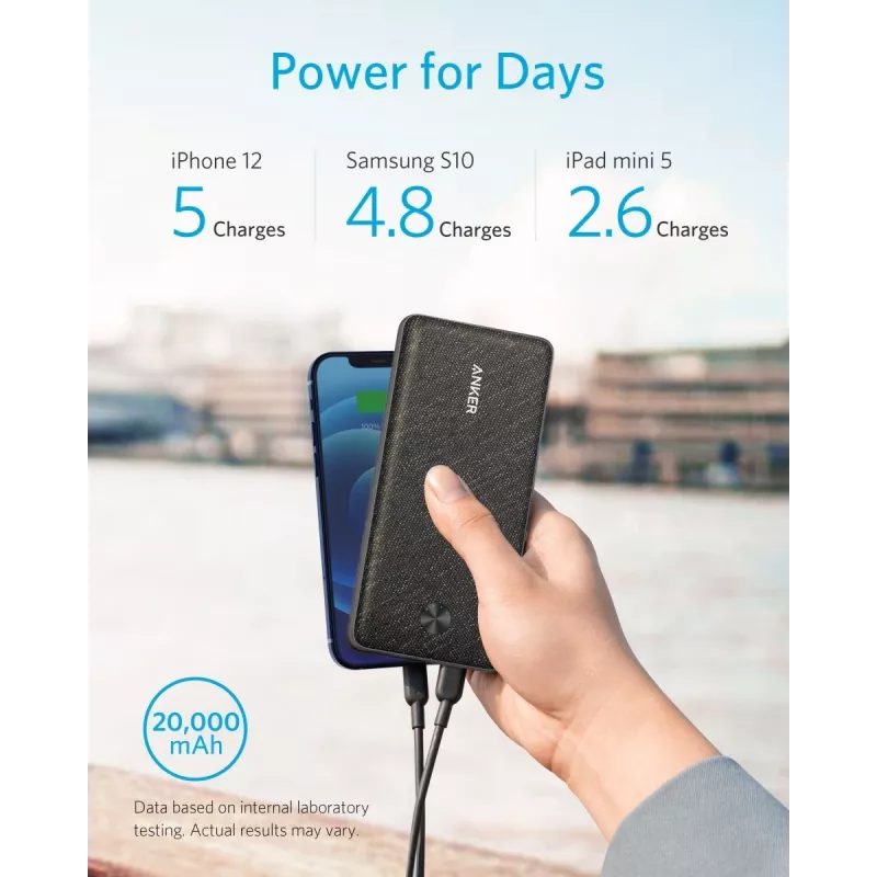 POWER BANK USB 20000MAH Melns/A1365G11 ANKER