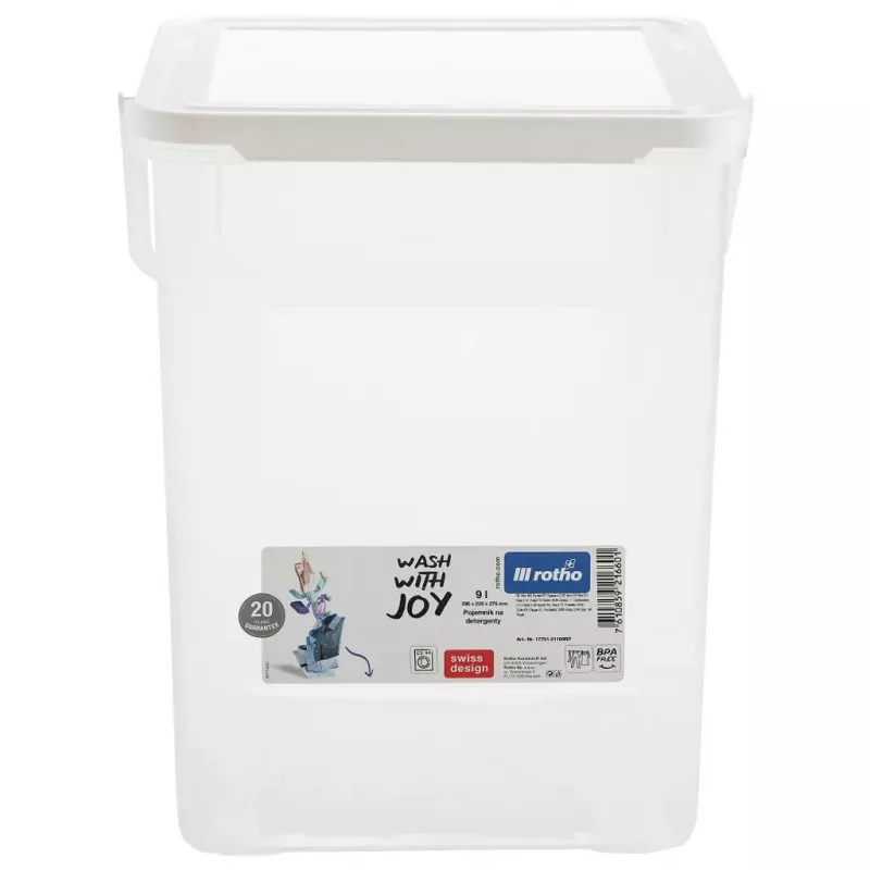 Plastmasas mazgāšanas līdzekļu trauks Rotho Basic 9 L modelis 1770101100RP, balts, vāks, pakarināšanas caurums