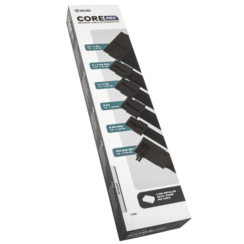 Kolink Core Pro Pīts Kabeļa Pagarinājuma Komplekts 12V-2x6 Tips 1 - Jet Melns