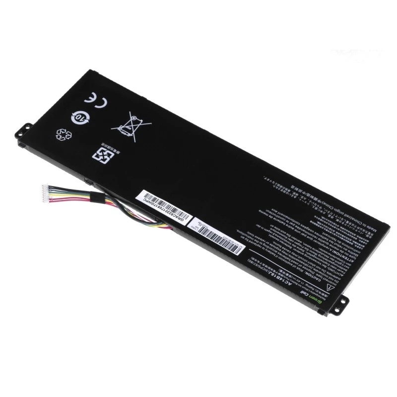 Baterija zaļa Cell AC52 priekš Acer Aspire E11 ES1-111M ES1-131 E15 ES1-512 Chromebook CB3-111 CB5-311, 11.4V 2200mAh Li-Ion, 3 elementi, melna