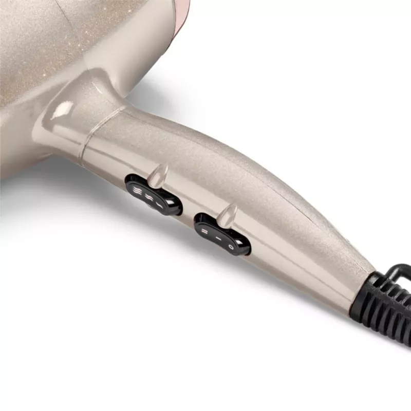 Matu žāvētājs BABYLISS 5914PE — 2000 W, DC motors, 3 siltuma līmeņi, 2 ātrumi, aukstās gaisa plūsmas funkcija, melns/zelts/rožu zelts