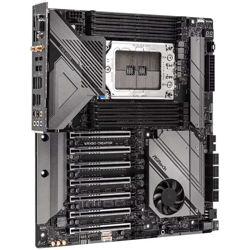 Mātesplate ASRock WRX80 CREATOR R2.0 — AMD WRX80, Socket sWRX8, E-ATX, 8× DIMM DDR4, 2 TB maks., Wi‑Fi 6E, 10Gb LAN, 7.1 audio