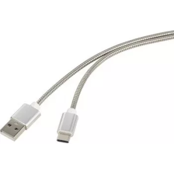 Renkforce USB 2.0 savienojuma kabelis [1x USB 2.0 spraudnis A - 1x USB-C™ spraudnis] 1 m Sudraba kabeļa apvalks nerūsējošais tērauds (RF-4888671)