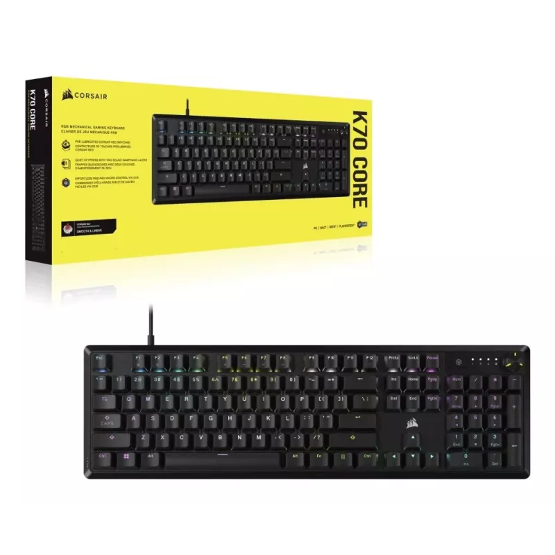Corsair K70 spēļu tastatūra, USB, melna, mehāniska, pilna izmēra, 104 taustiņi