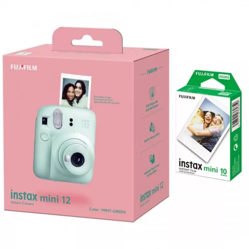 Momentuzņēmumu kamera Fujifilm Instax Mini 12 Piparmētru zaļa ar 10 lokšņu momentuzņēmumu filmu komplektu