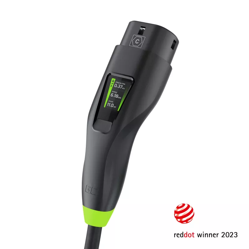 zaļa Cell Habu EVGC01 Mobilais EV lādētājs elektromobiļiem 11 kW 7 m Type 2 CEE Wallbox Melns