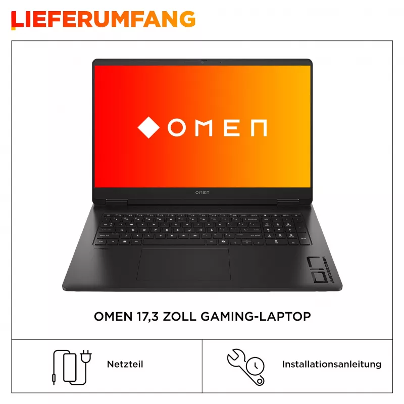 HP OMEN Gaming klēpjdators 17,3 FHD IPS Ryzen AI 7 350 32GB/1TB RTX 5060 144Hz Win11 17-db1476ng - tastatūras izkārtojums var būt vācu