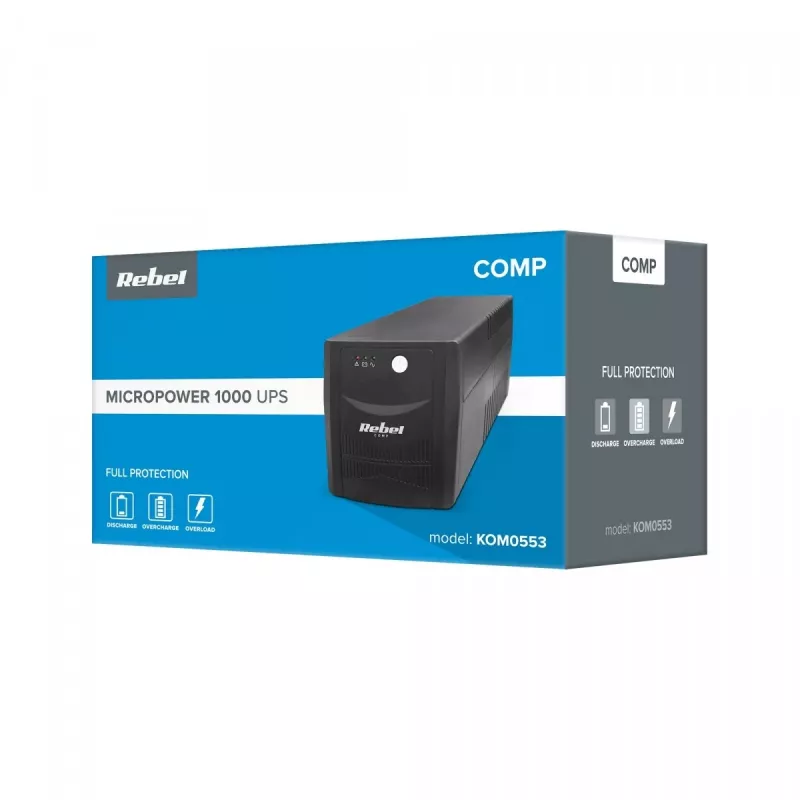 Nepārtrauktās barošanas avots REBEL modelis Micropower 1000 (offline, 1000VA / 600W, 230 V, 50Hz)