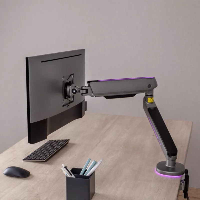 NanoRS Gaming Monitor Mount 17-32 ar RGB LED apgaismojumu, galda stiprinājums, augstuma regulēšana, pagriešana, slīpums, maks. 9 kg, VESA 75x75 / 100x100