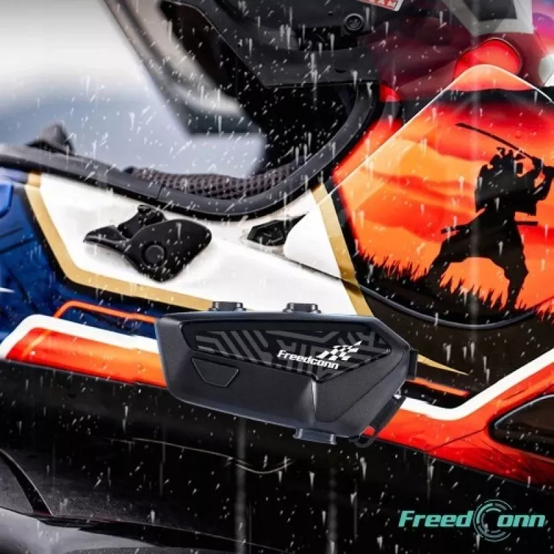 FreedConn F1 Plus V2 EU BT 5.4+EDR motociklu iekšējais sakaru bloks, darbības attālums līdz 500 m, RUNĀ POLISKI