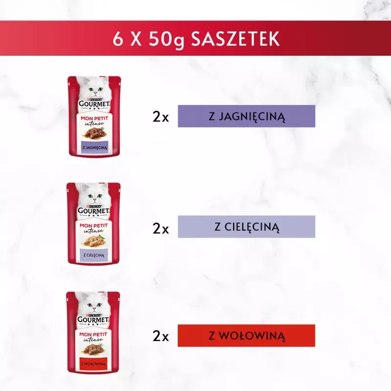 GOURMET Mon Petit Meat Mix – mitrā kaķu barība – 6 x 50 g