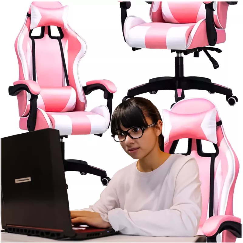Extralink Gaming | Spēļu krēsls | biroja, grozāms, kausveida, rozā-balts, G-525