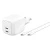 Iekštelpu maiņstrāvas ātrais lādētājs Belkin WCH020KQ2MWH-B6 — 2x USB‑C, 2 m integrēts kabelis, balts